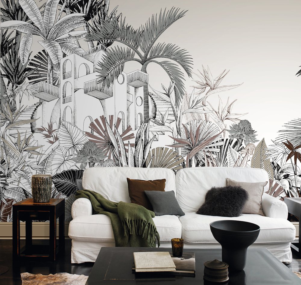 Vliesový panel na zeď 688139 Tropical house 3 x 4 m