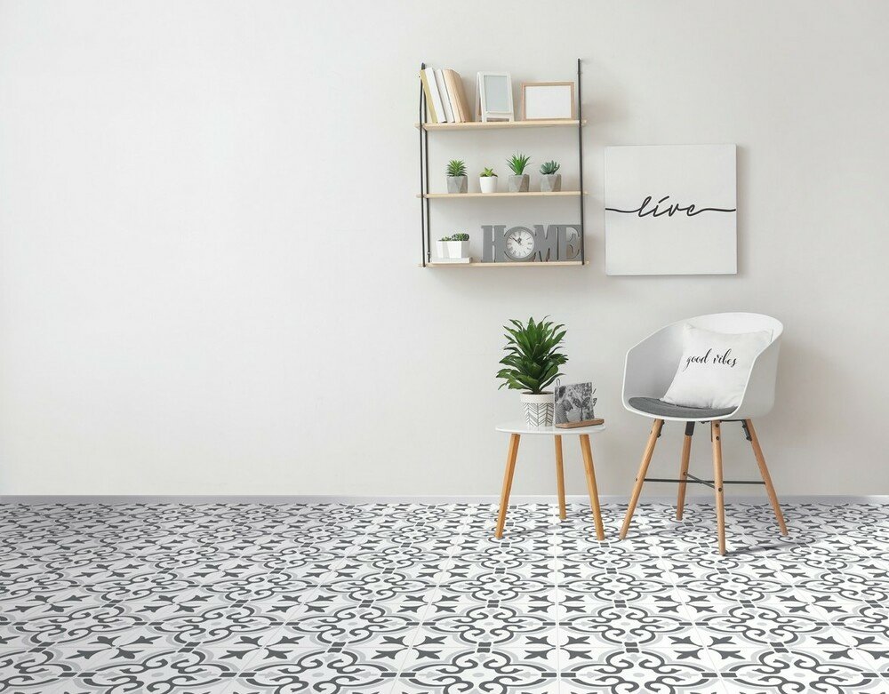 Samolepicí podlahové čtverce ORNAMENT ŠEDÝ 1m2 - 274-5064