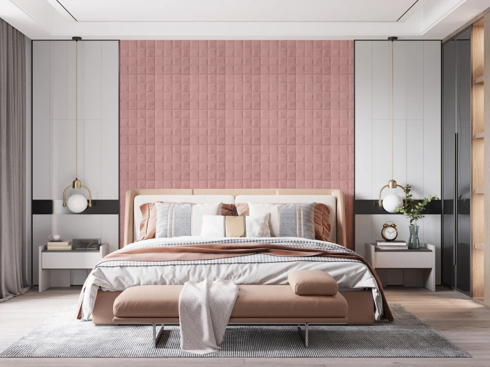 3D samolepicí VELVET obklad růžové kostky - 0,69 x 1,4 m