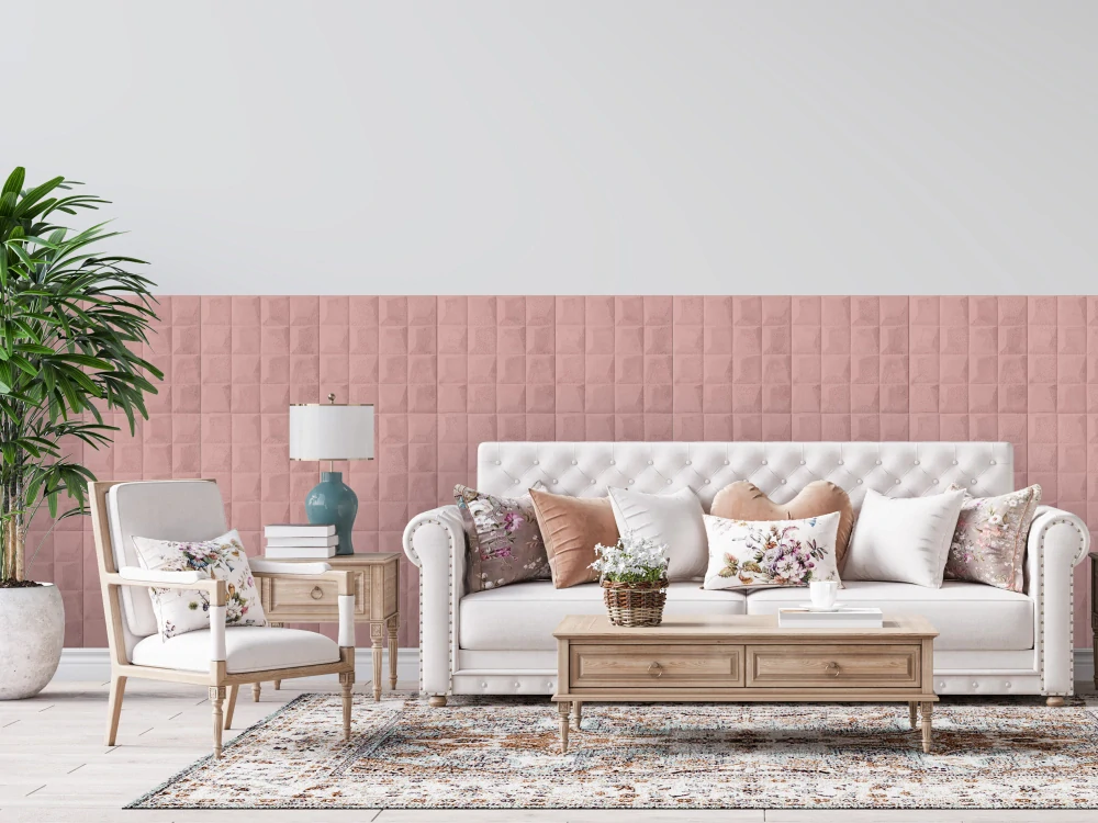 3D samolepicí VELVET obklad růžové kostky - 0,69 x 1,4 m